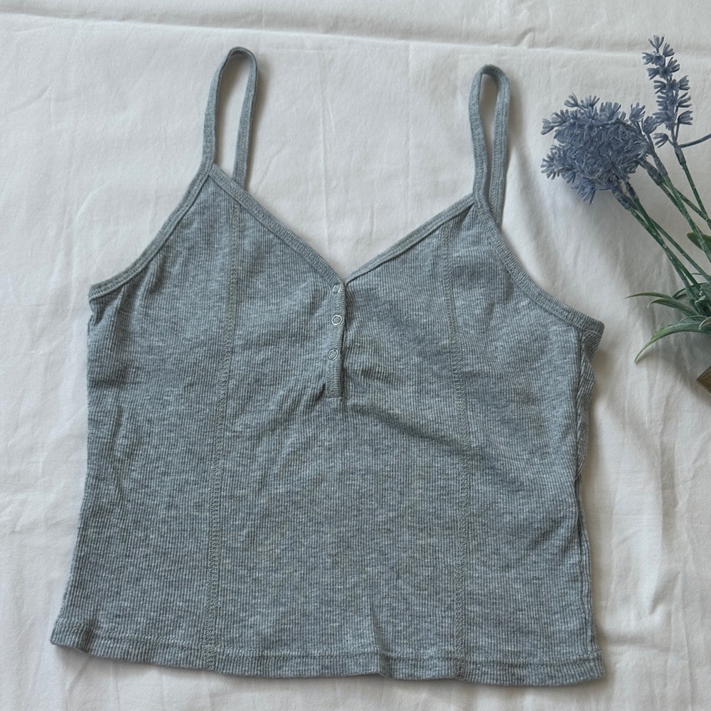 Topshop Light Gray Cropped Ribbed Snap Tank, size 4